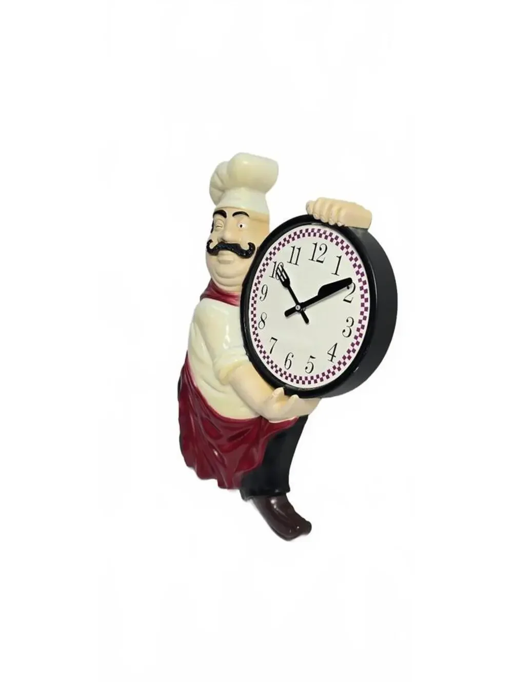 Vintage Chef Figurine Wall Clock with Red and Black Accents